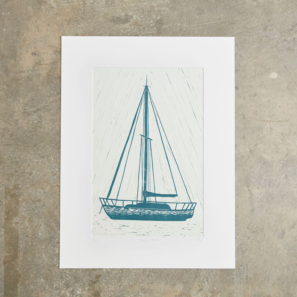 Smooth Sailing Linocut Block Print