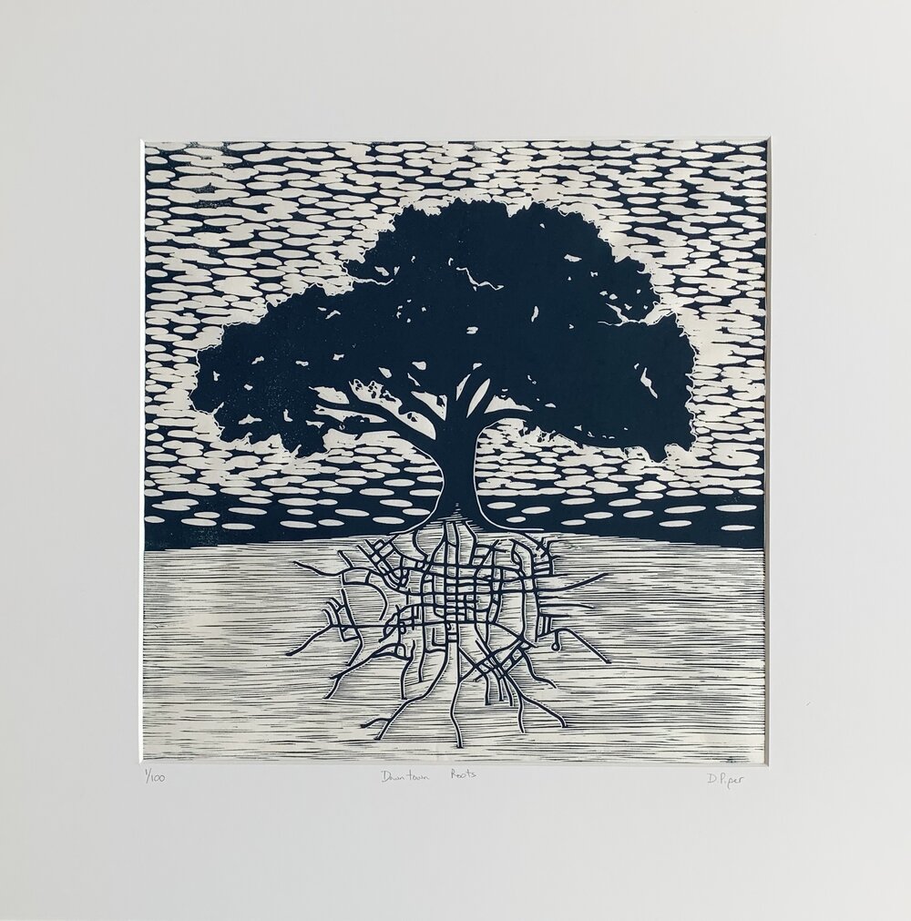 Original Linoleum Block Print Wood Print